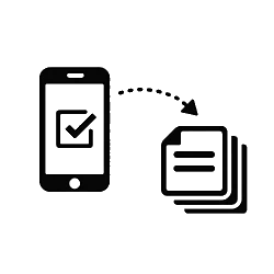 Smartphone sendet Dokumente über Pfeil zu Print-Symbol. Symbolisiert den Dokumenttransfer von digital zu physisch.