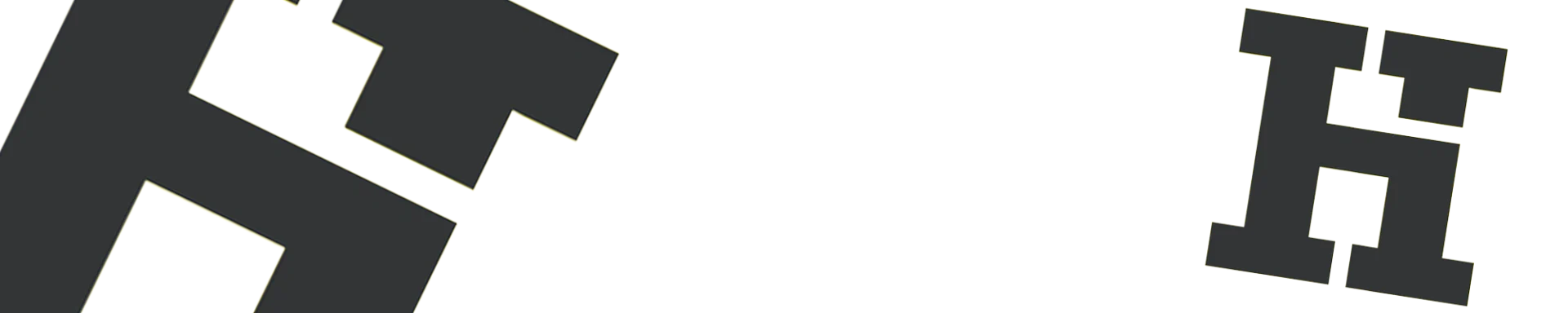 Zwei stilisierte, große, schwarze Buchstaben auf gelbem Hintergrund. Linker Buchstabe abgeschnitten, rechter Buchstabe vollständig sichtbar.