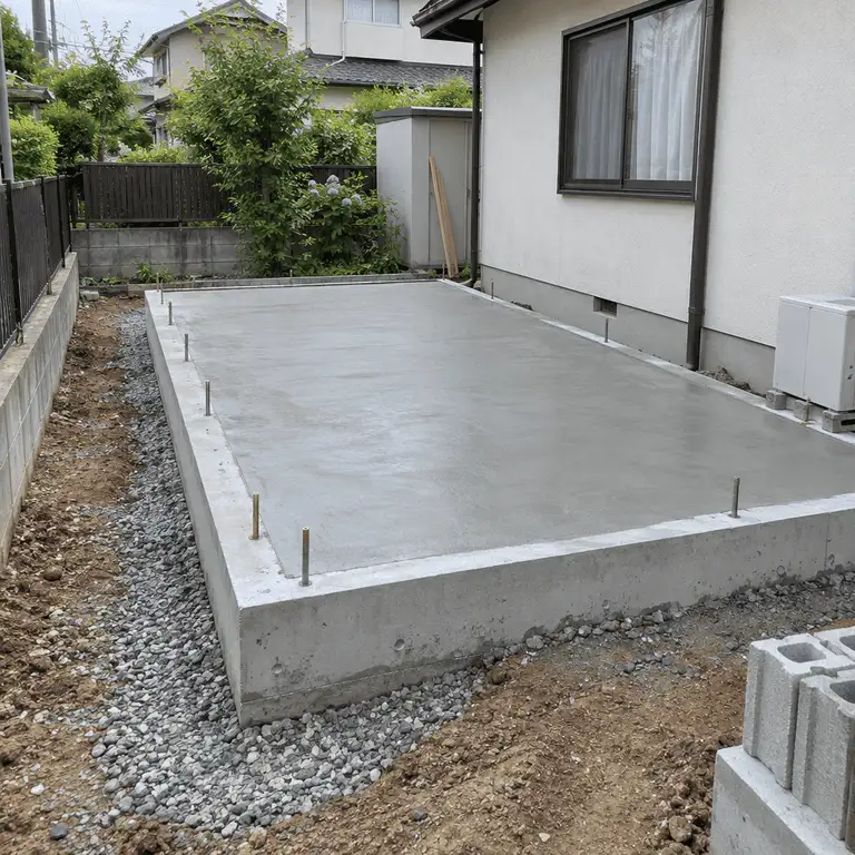 Gegossenes Fundament für einen Anbau