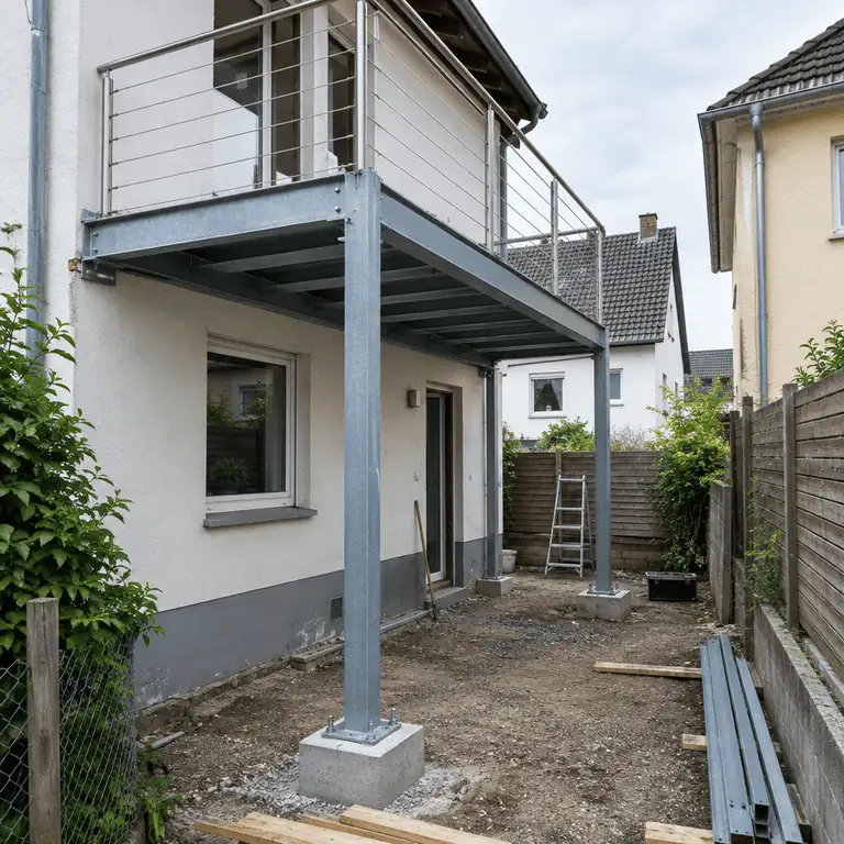Anbaubalkon an Bestandsgebäude mit Erdarbeiten