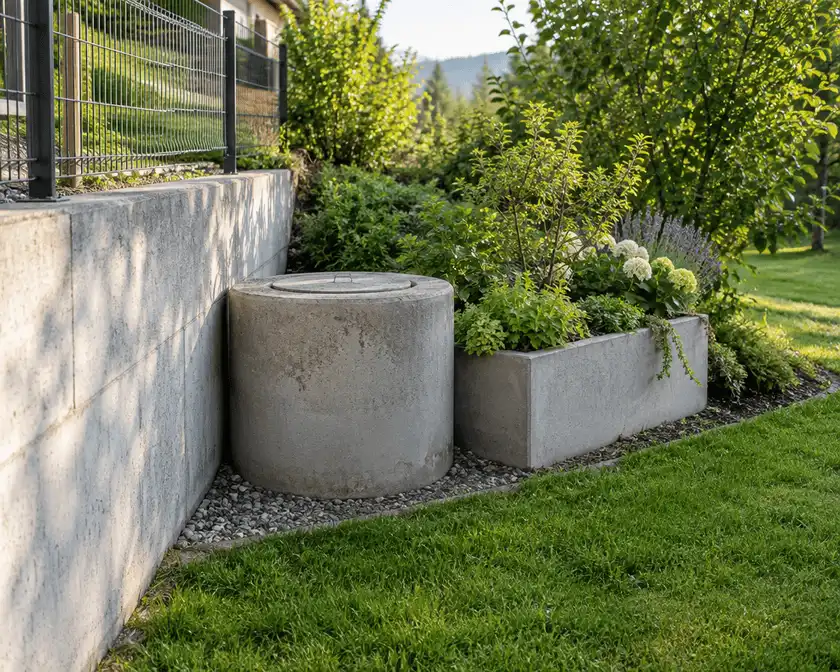 Gartensicherung mit Sichtbetonteilen